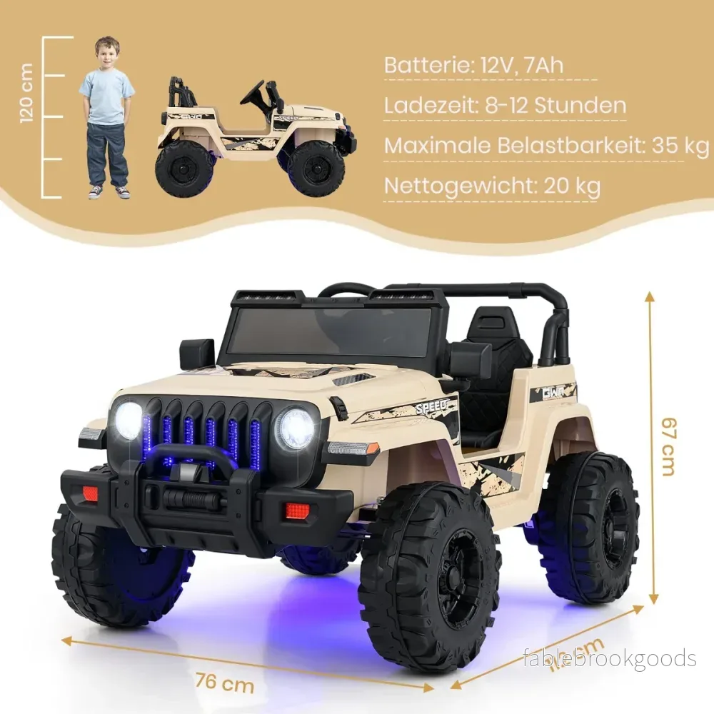 Barnens – elbil med 2,4G fjärrkontroll och MP3 visselpipa 12V elbarnbil – Khaki - Bild 2