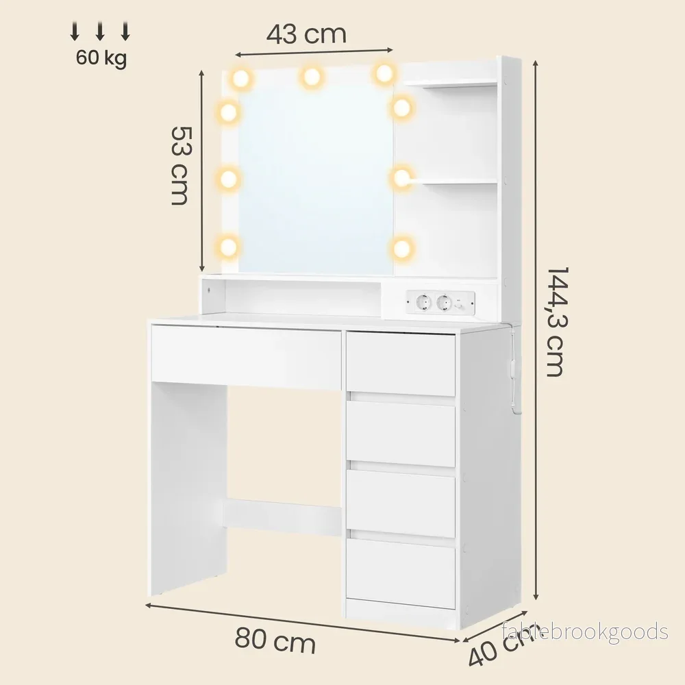 Kaptafel - Met Verlichte Spiegel en Schuifladen - Wit - 80 x 40 x 144,3 cm - Bild 3