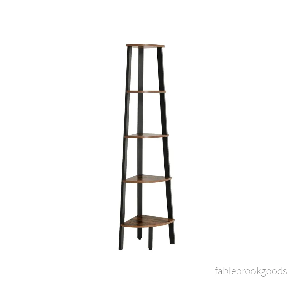 Hörnbokhylla – 5 hyllor – industri – vintage brun, svart Hörnbokhylla – 5 hyllor – industri – vintage brun, svart