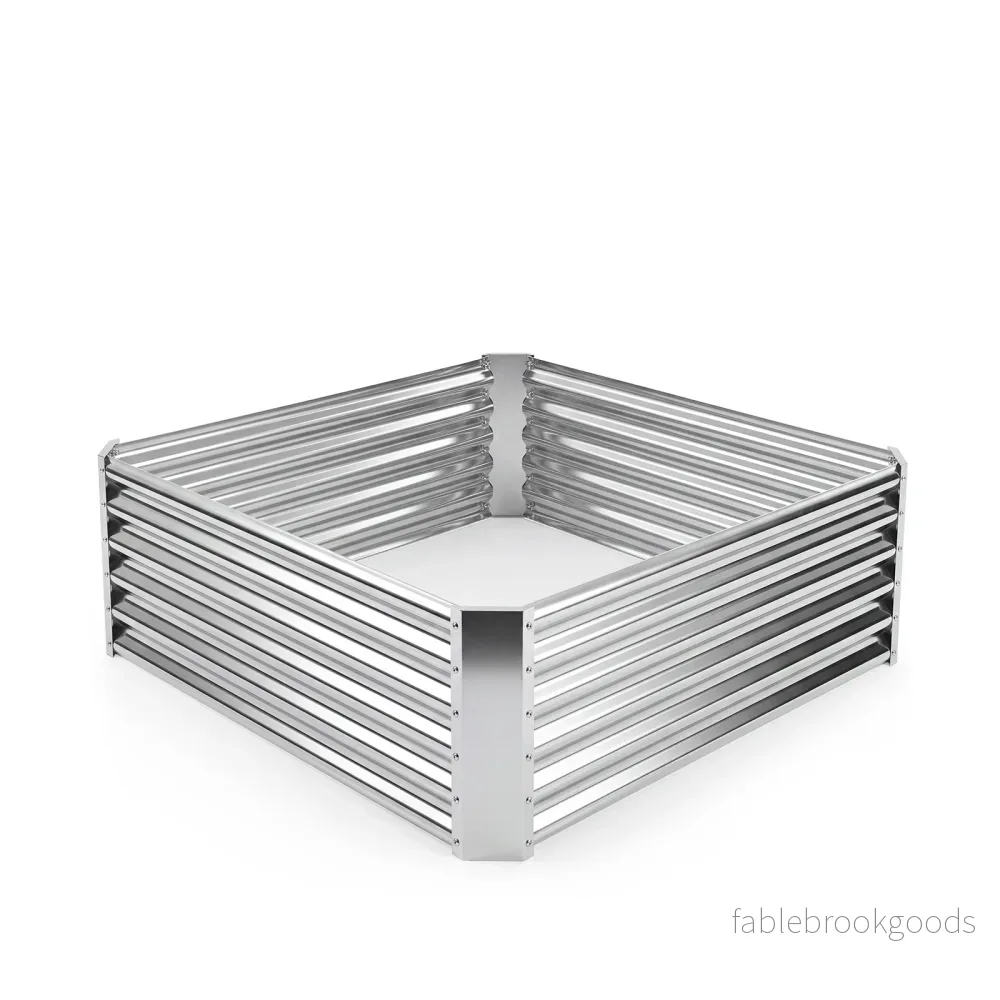 Högbädd – i metall, rektangulär planteringslåda i galvaniserad plåt med öppen botten – 124 x 124 x 44,5 cm