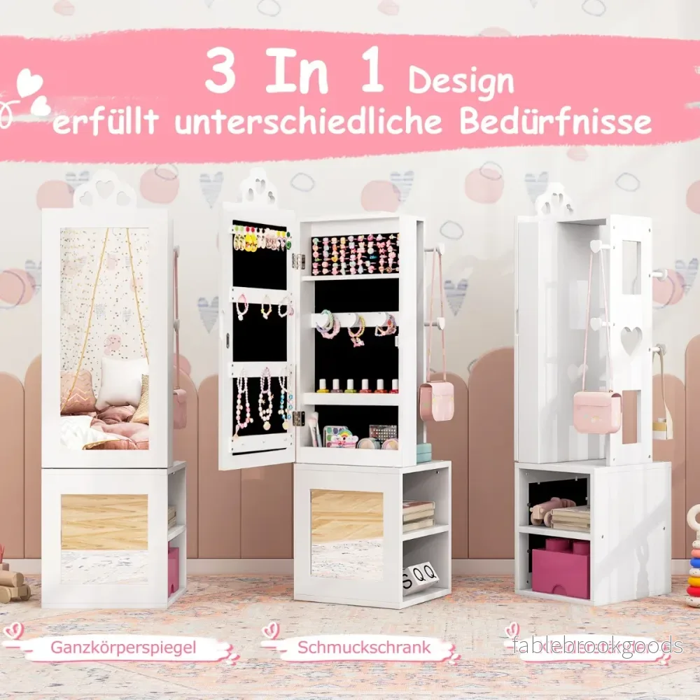i – spegelskåp med fullängdsspegel och klädhylla Smyckesskåp för barn – 3 1 – Vit - Bild 3
