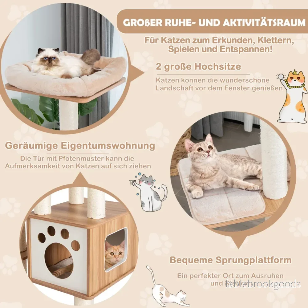 vånings – kattträd med mysiga mattor och grotta kattbåge – 6 176 cm – Beige - Bild 3