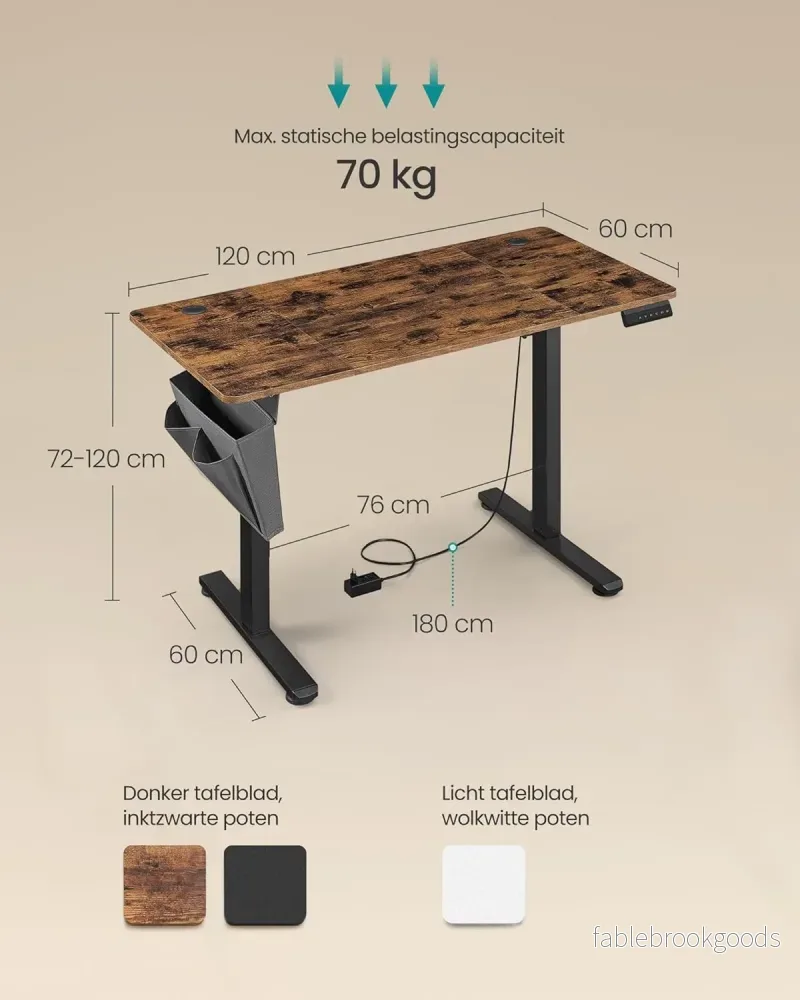Elektriskt skrivbord - Justerbar i höjdled - 4 minnespositioner - USB C snabbladdare - 120 till 180 x 80 - Bild 3