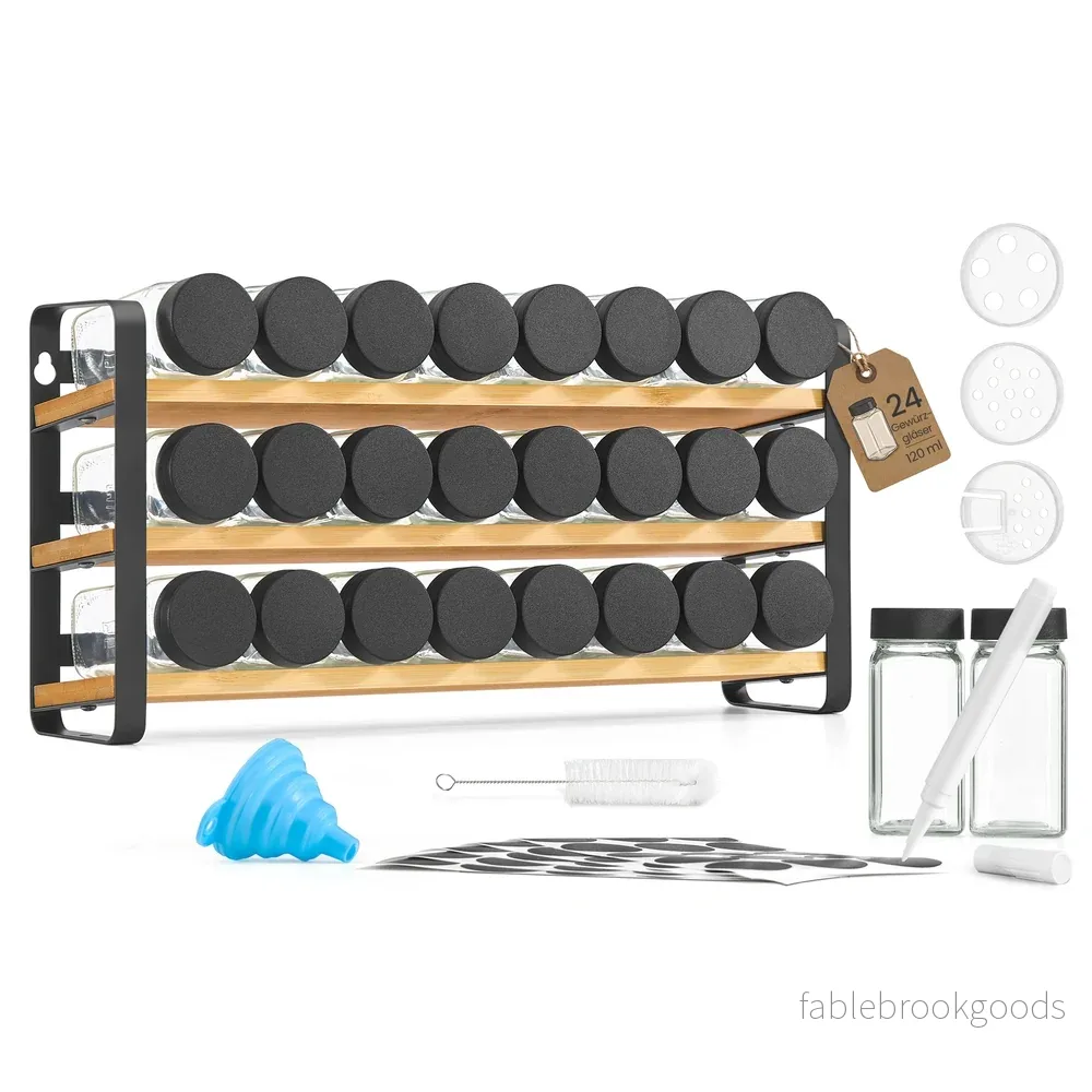 Kruidenrek – 3 Planken – 24 Potjes – Met Etiketten – Inktzwart-Naturel Beige Kruidenrek – 3 Planken – 24 Potjes – Met Etiketten – Inktzwart-Naturel Beige