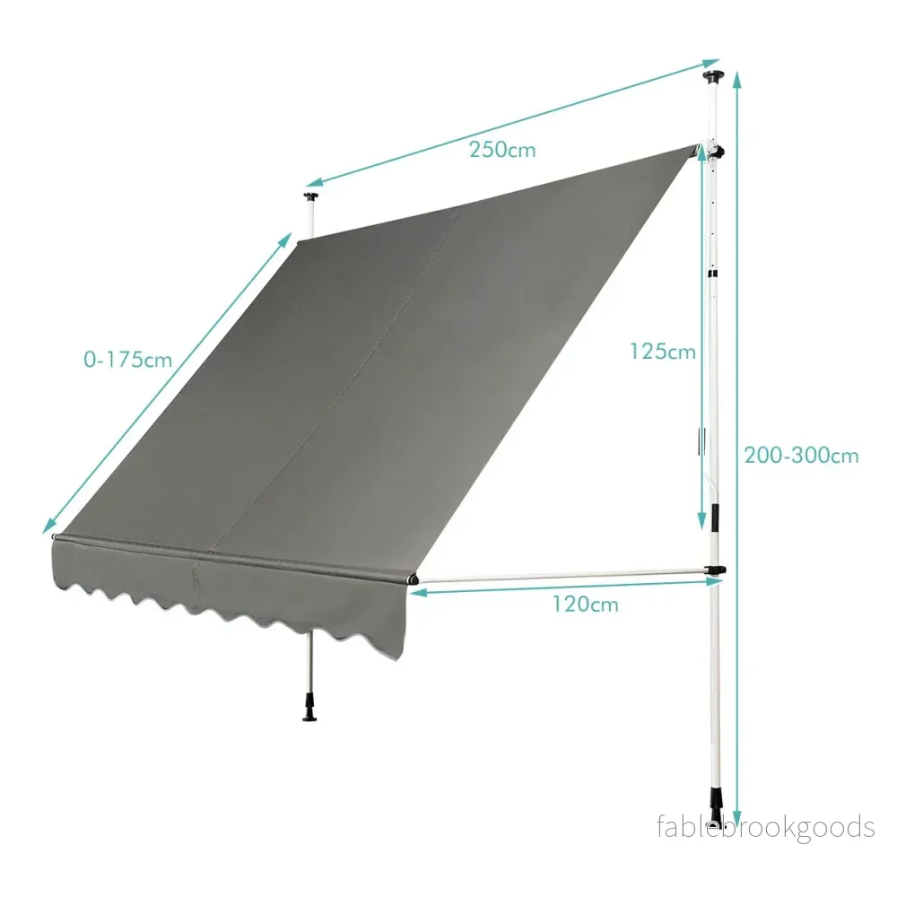Spännmarkis – balkong höjdjusterbar med handvev solskydd – 250 x 120 cm – Grå - Bild 2