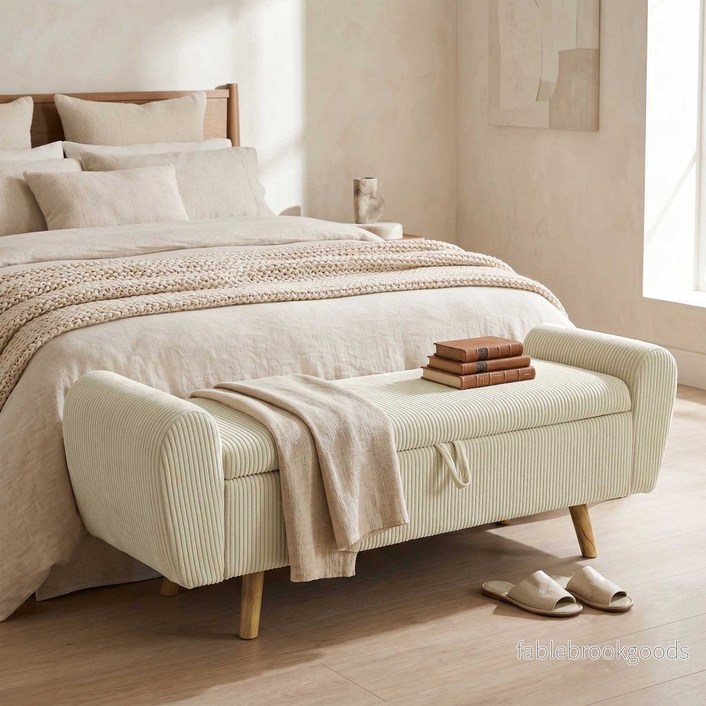 Förvaringsbänk med dolt fack, beige manchester, 150 cm - Bild 2