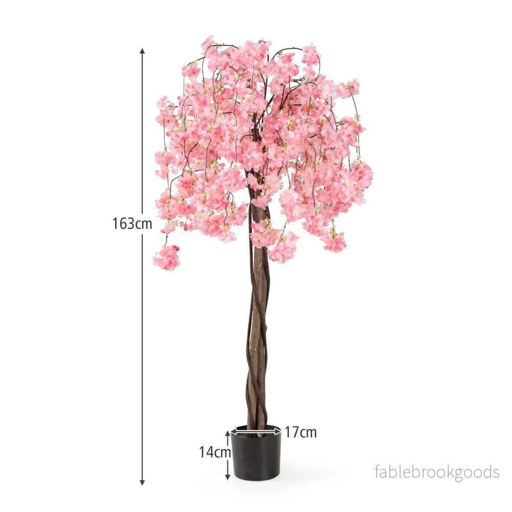 Konstgjord – körsbärsblomma i kruka, konstblomma med blommor, – 163 cm – Rosa - Bild 2