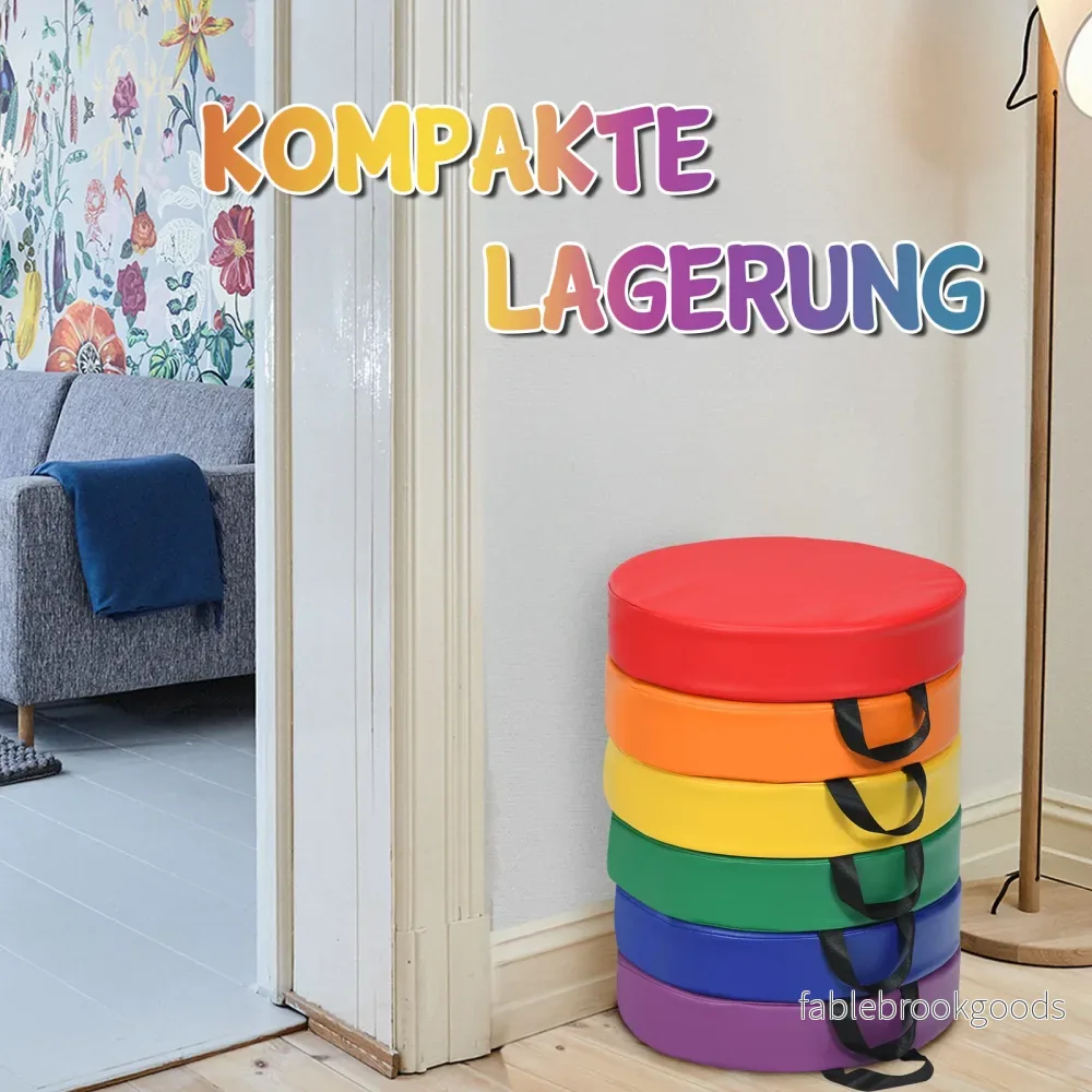 Set – med st runda stolsdynor för barn, golvkuddar, sittdynor – 6 – Färgglad - Bild 3