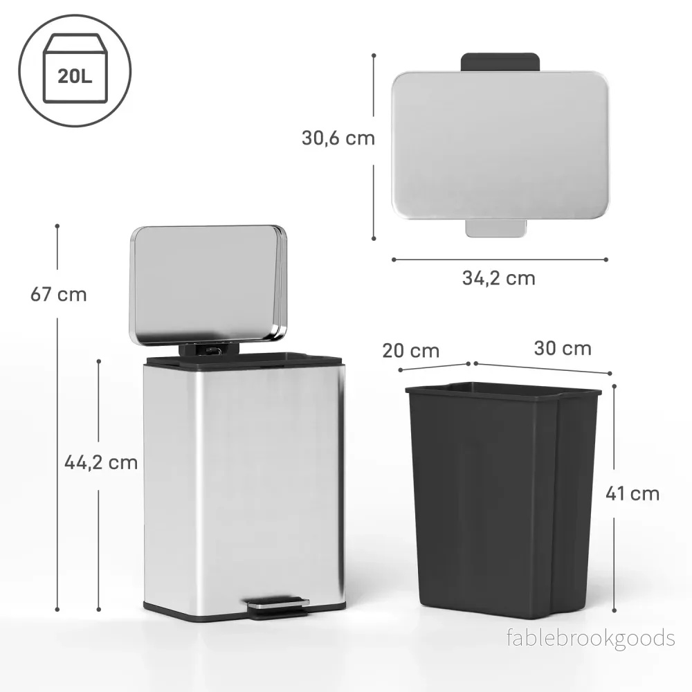 20L pedalhink med mjukstängande lock, avtagbar innerhink - Bild 3