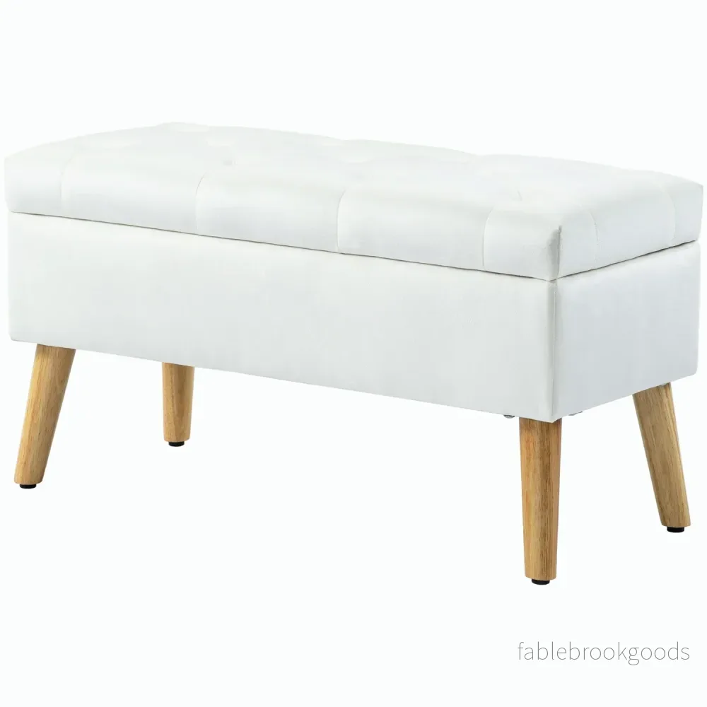 Klädd förvaringsbänk i sammetslook, 102x35x43 cm, Vit Klädd förvaringsbänk i sammetslook, 102x35x43 cm, Vit