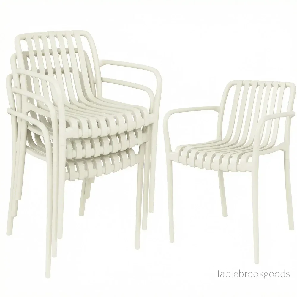 Stapelbara utomhusstolar, set om 4, krämvit, ergonomisk design