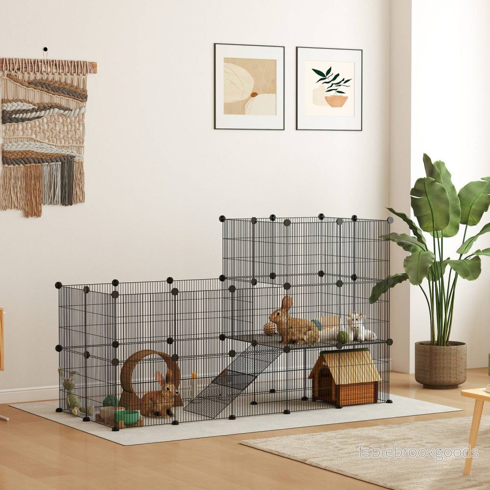 Smådjursbur utomhus med ramp, 39 paneler, 140x70x105 cm - Bild 2