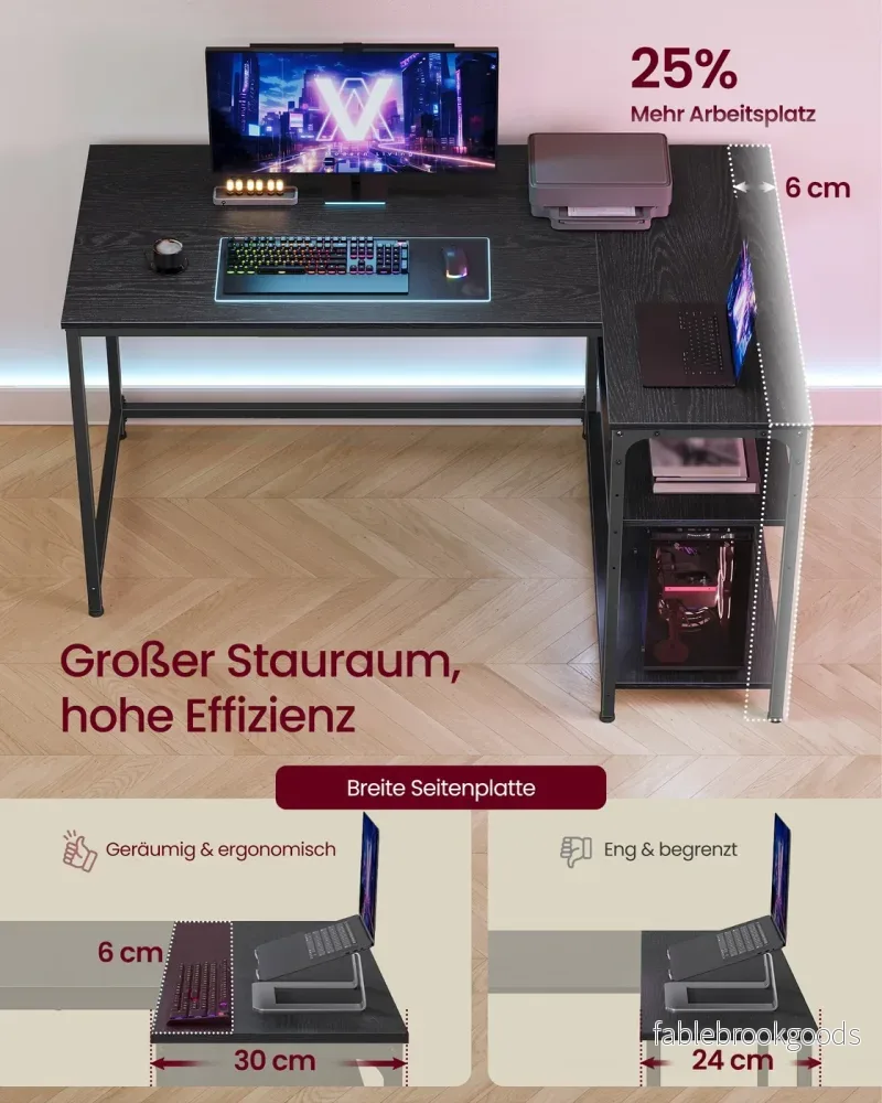 Hoekbureau - 120 x 80 x 76 cm - in hoogte verstelbare plank - ebbenzwart - max. belasting tafelblad 50 kg - max. belasting per plank 15 kg - Bild 3