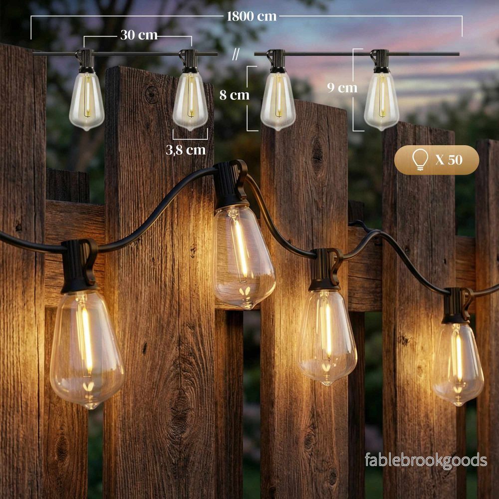 LED-ljusslinga, 18m, 50 vintage Edison-lampor, varmvit - Bild 3