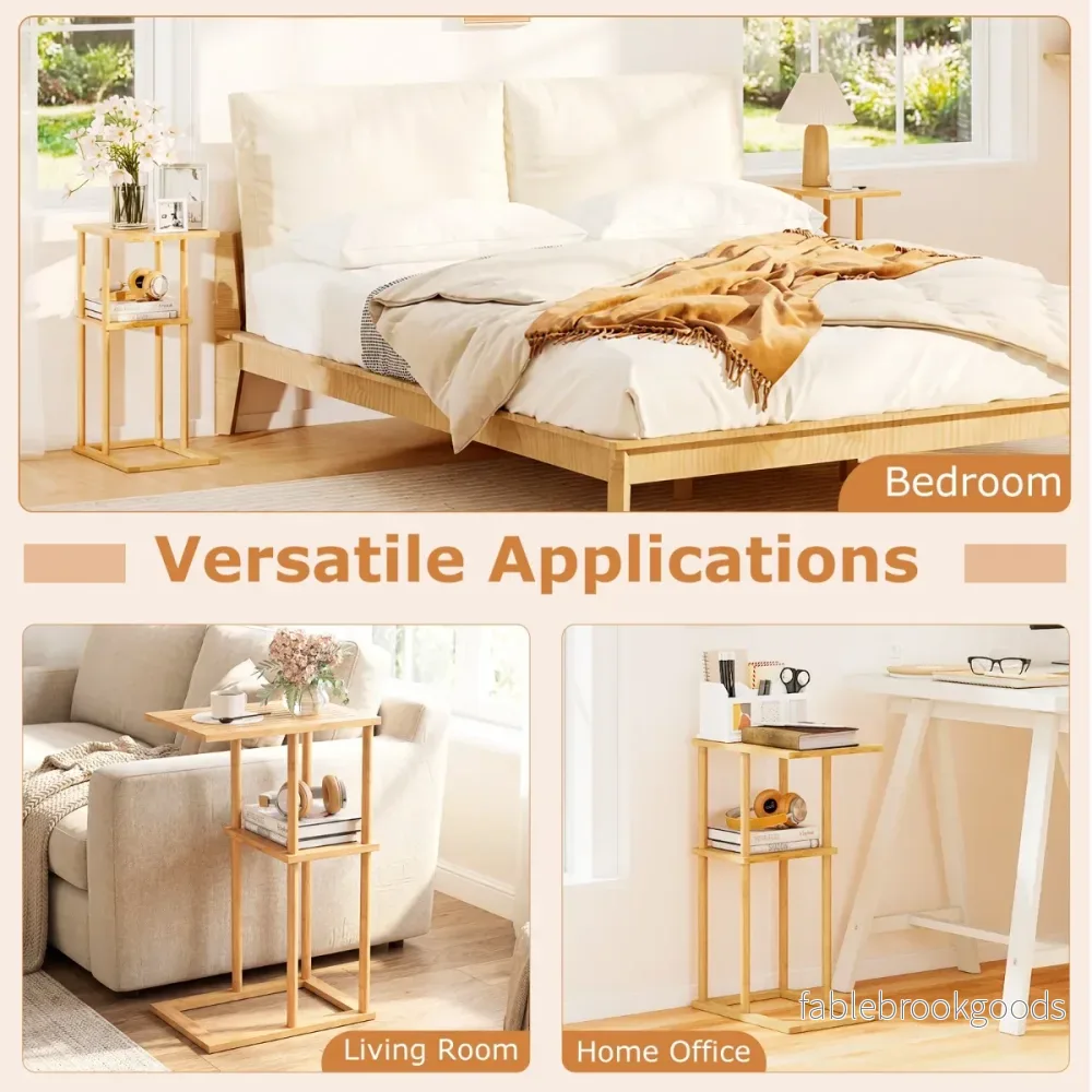 pack – sidobord Smalt nattduksbord Rektangulärt soffbord C form Bambu – 2 – Natur - Bild 3