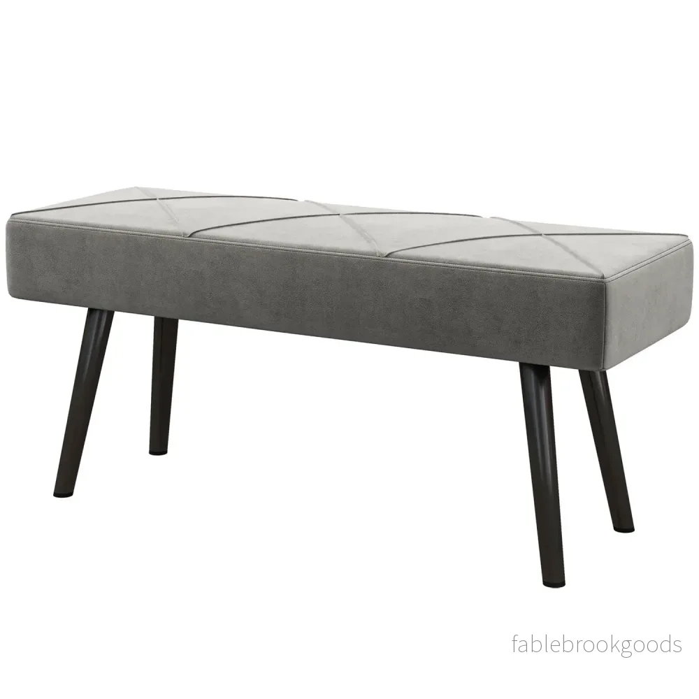 Sammetsklädd bänk – grå, 100x36x45 cm, 120 kg kapacitet