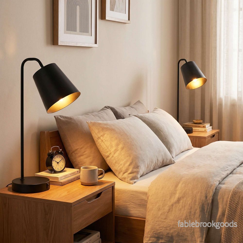 Bordlampa set om 2, svart stål, USB-A/USB-C, E27 - Bild 2