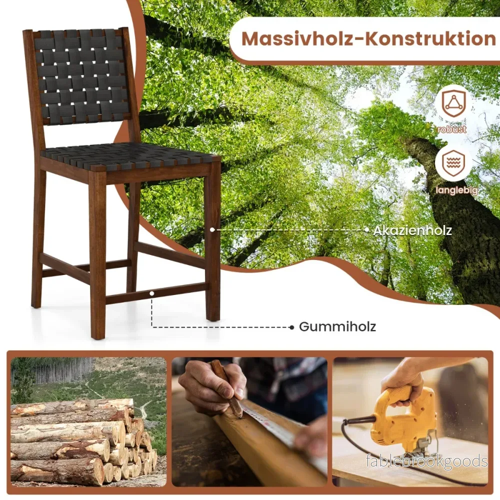 Set – med matsalsstolar vävt ryggstöd Trästol upp till Lastkapacitet – 2 150 kg – Brun - Bild 3