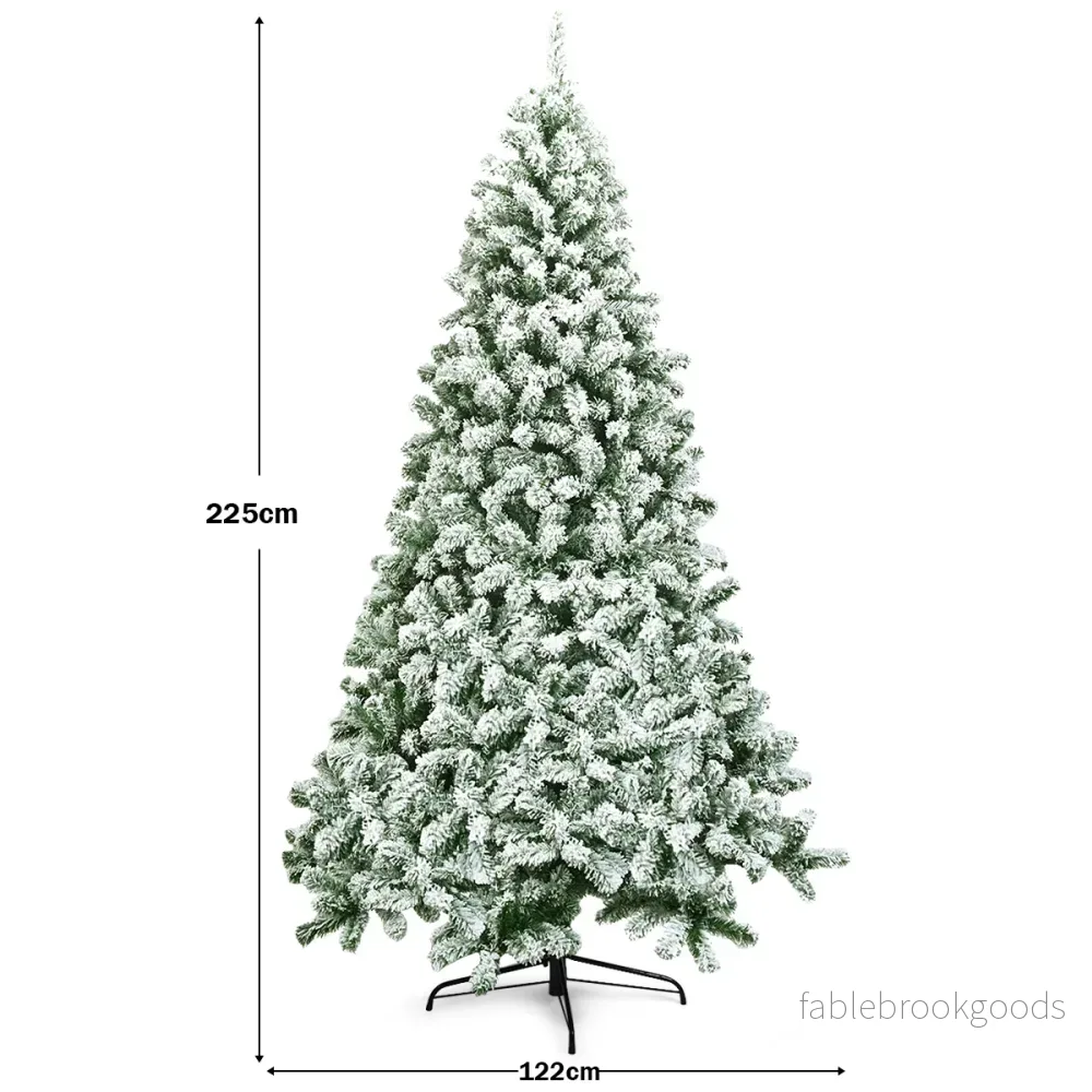 Konstgjord – julgran Snötäckt gångjärn med metallstativ – 225 cm – Grön och vit - Bild 2