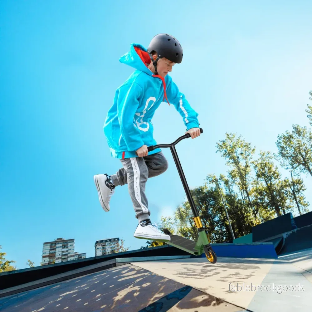 Stunt – Scooter med styrning och PU hjul aluminiumplatta – 360 – Grön - Bild 3