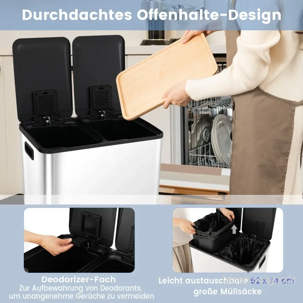 30L – papperskorg med fack och mjukstängande lock deodoriserande – 2 x 2 2 – Silver - Bild 2