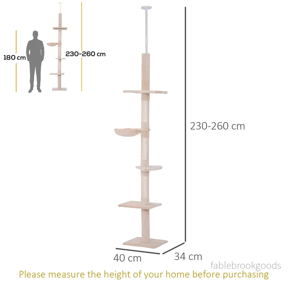 Justerbart beige katttorn med sisal för klättring, 230-260cm - Bild 3
