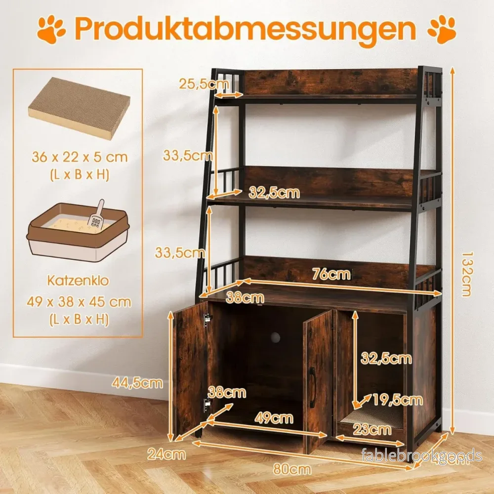 Kattenskrubb – med bokhylla laddstation nivåer klösmatta och ingång – 3 80 x 40 x 132 cm – Brun - Bild 2
