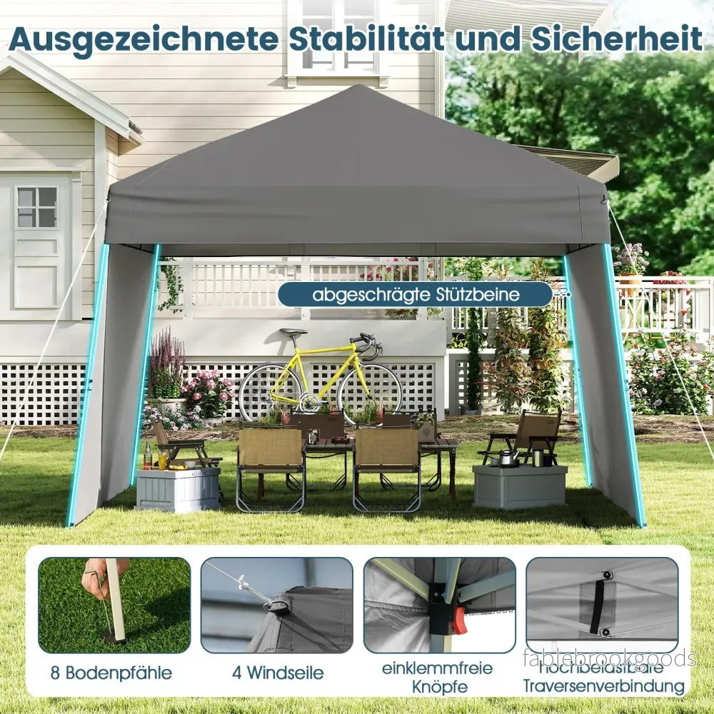 Pop – up Paviljong med omvandlingsbara sidoväggar till markis Campingtält Partytält – 2 430 x 280 cm – Grå - Bild 3