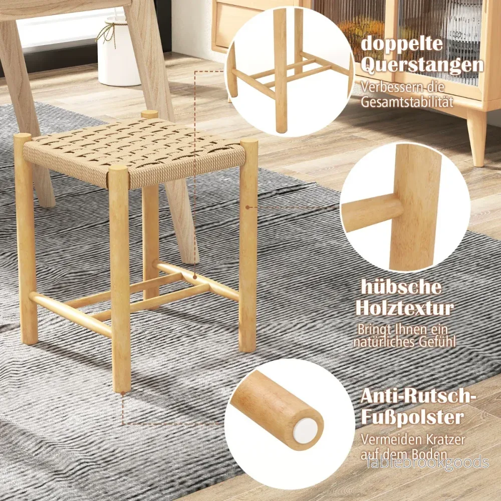 Matsalspallsset – ram av gummiträ och sits vävt papper – 36 x 36 x 45 cm – Natur - Bild 3