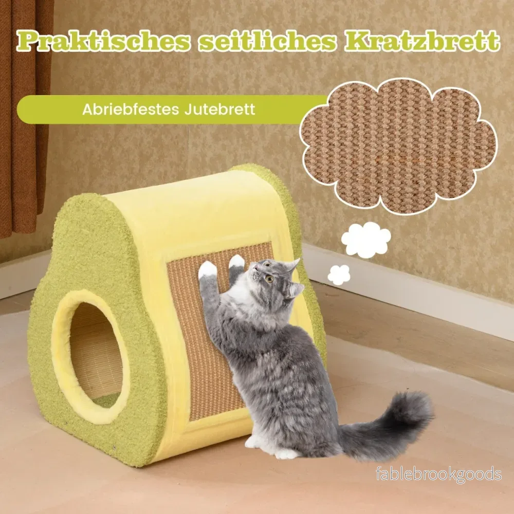Avokadoformat – katthus med juteskrapbräda och bergsformat tak Söt kattboende – Grön - Bild 3