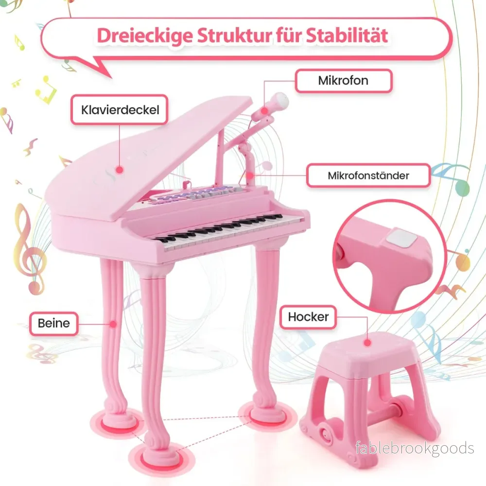 Barntangentbord – med tangenter och pall Elektroniskt pianotangentbord – 37 47 x 37 x 70 cm – Rosa - Bild 2
