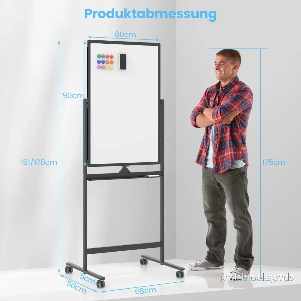 Dubbelsidig – mobil whiteboardtavla med pennfack och tillbehör för skolkontoret – 60 x 90 cm – Svart - Bild 2