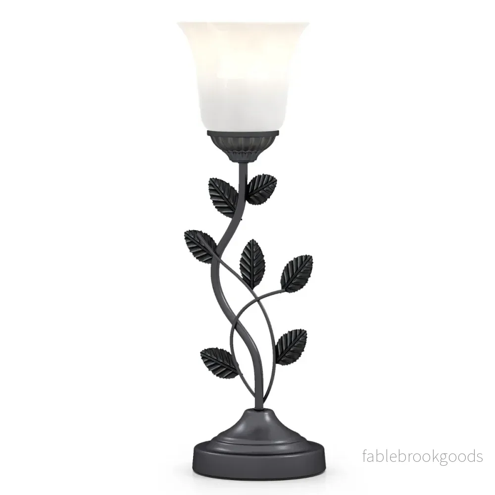 Vintage – nattlampa med tulpanformad lampskärm i glas och metallblad Retro – Grön