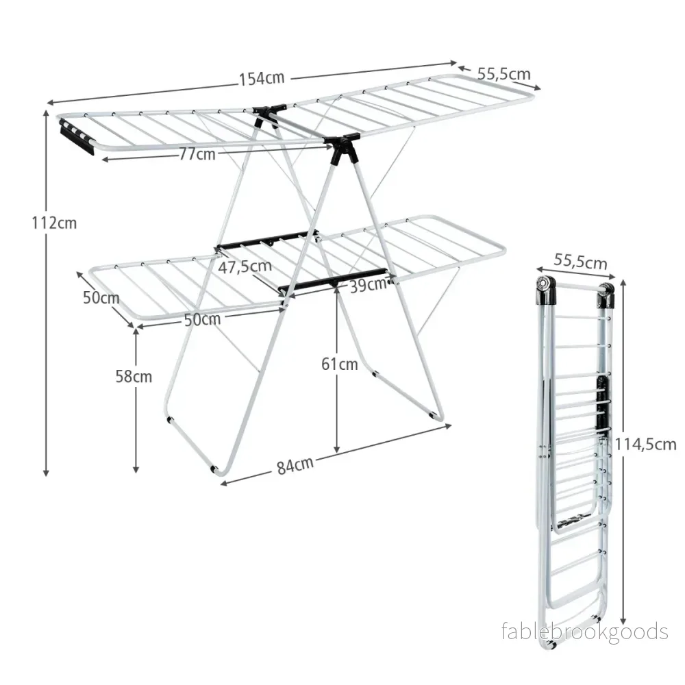 lagers – klädställ Vikbar klädtork med höjdjusterbara vingar – 2 154 x 55,5 x 112 cm – Vit - Bild 2