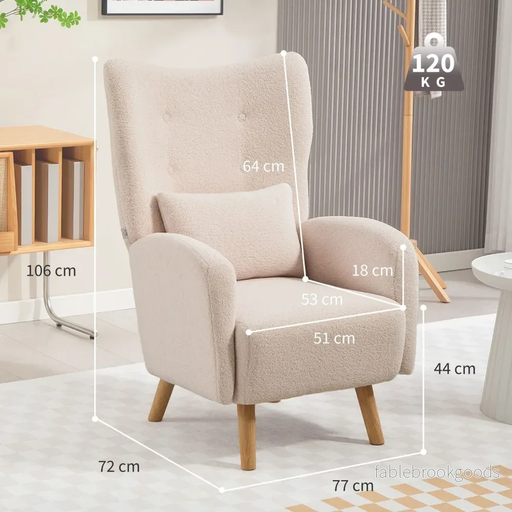 Accentfåtölj, plyschklädsel, skumdyna, beige - Bild 3