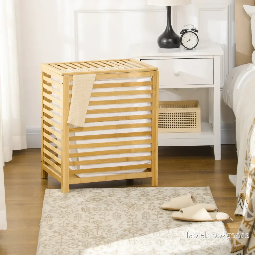 Bambu tvättkorg 55L med lock & avtagbar väska - Bild 2