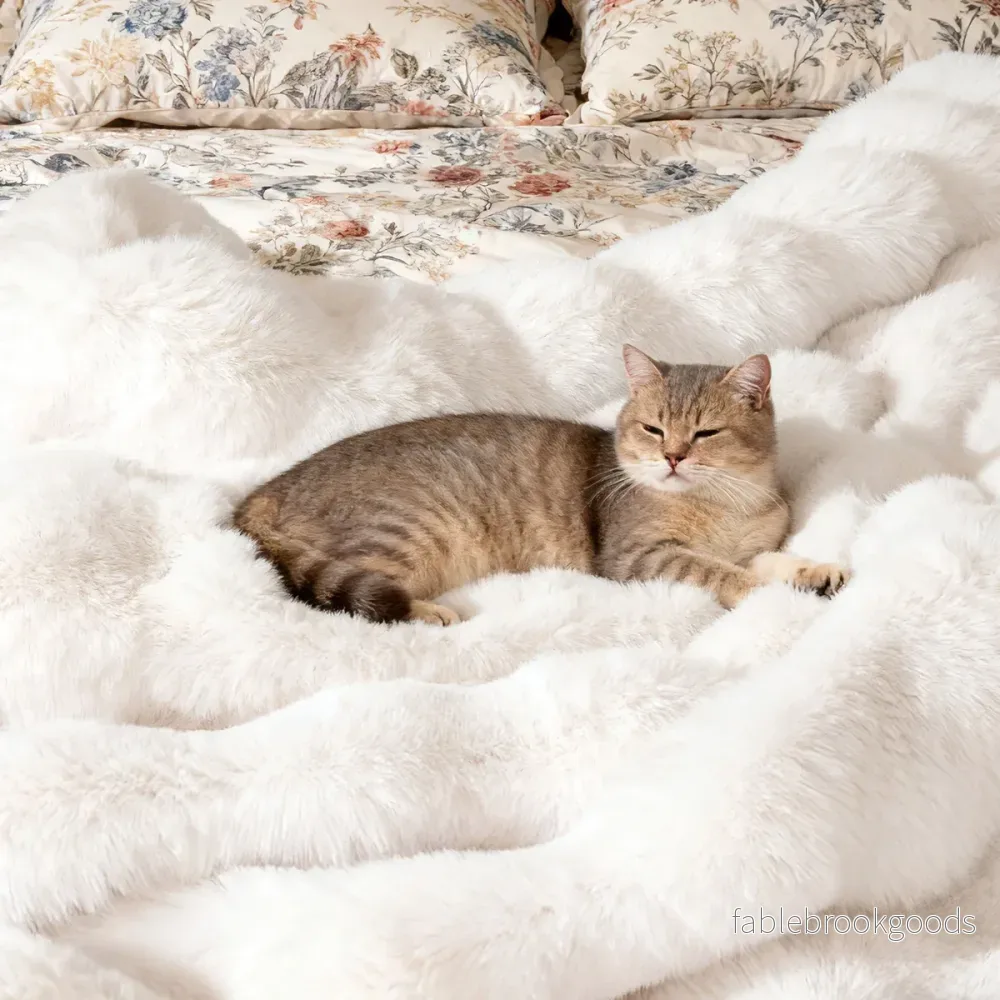 Lyxig – Konstpälsfilt Fluffig Plysch Kaninpäls Bubbel – 153 x 203 cm – Beige - Bild 3
