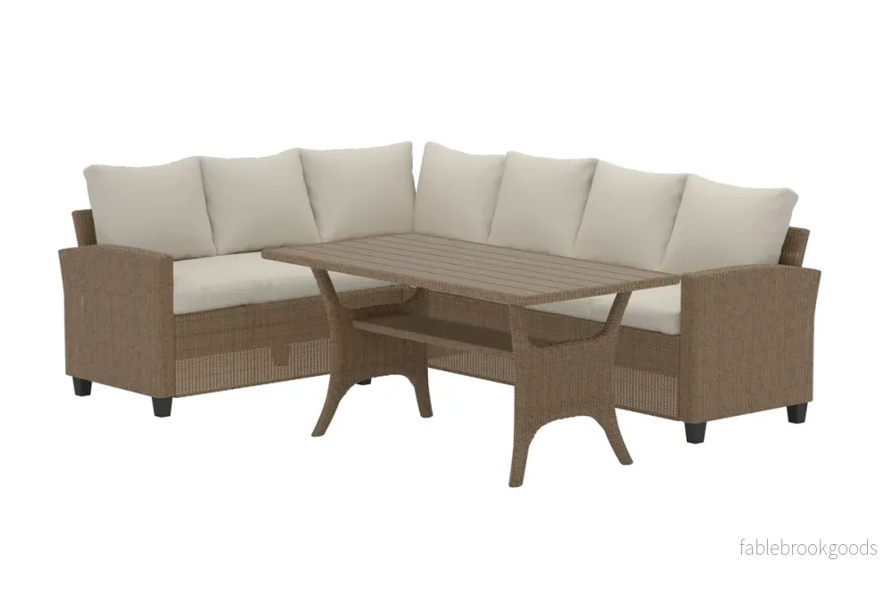 Brentwood Hörngrupp Beige – Rymlig Loungegrupp med Bord & Dynor | Venture Home - Bild 2