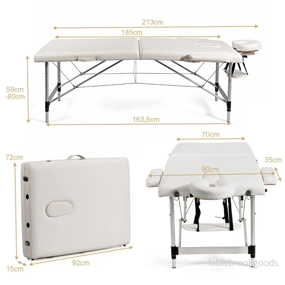 Bred – massagebänk i aluminium med bärväska faldig hopfällbar massagesäng avtagbart nackstöd och armstöd – 2 70 cm – Vit - Bild 2