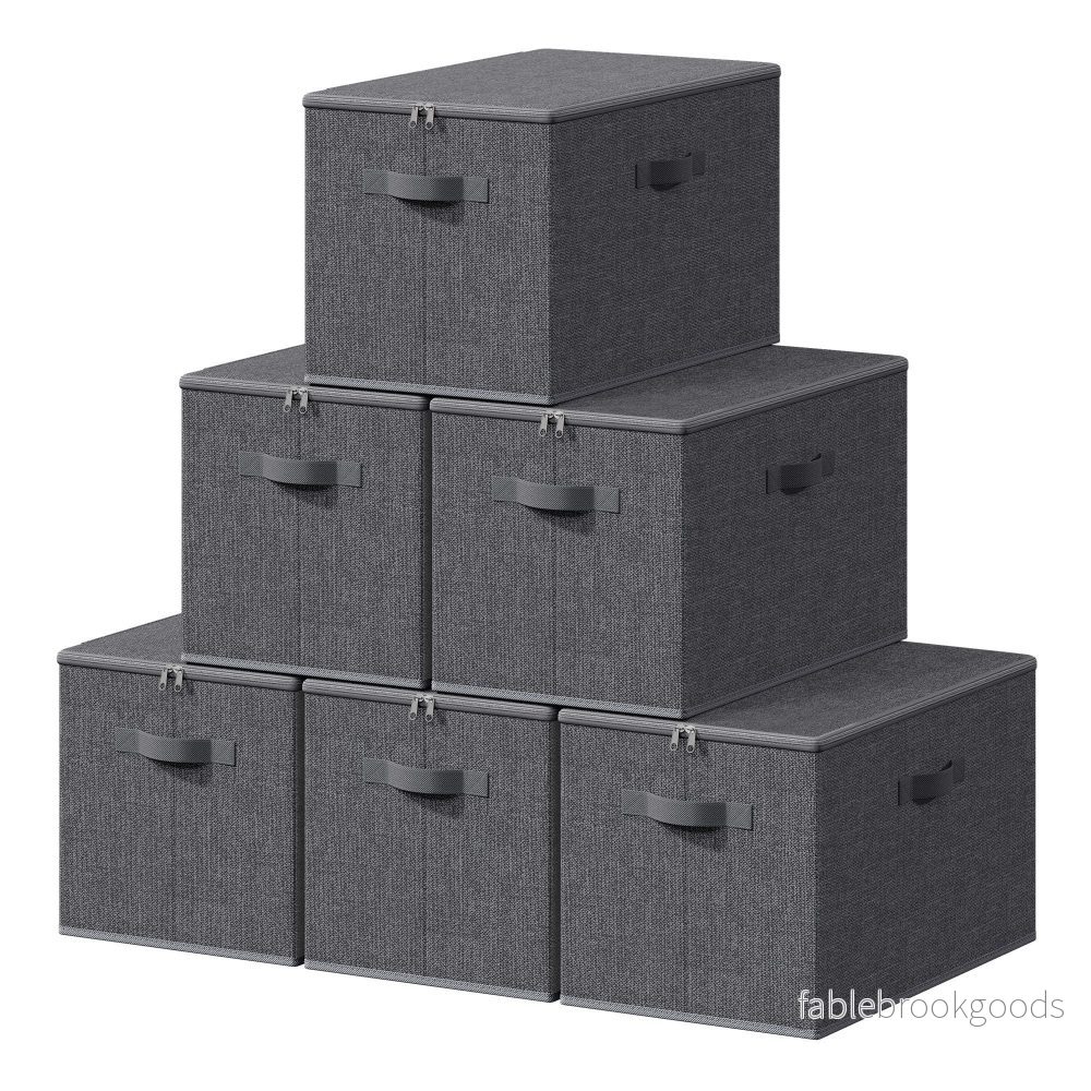 Opbergdozen – Set van 6 – Met Deksel – Linnenlook – Grijs Opbergdozen – Set van 6 – Met Deksel – Linnenlook – Grijs