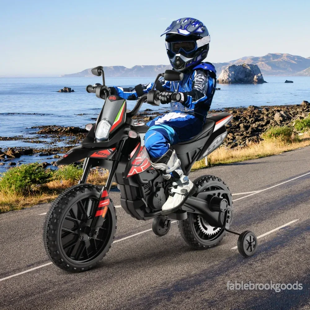 12V – barnmotorcykel med träningshjul Aprilia licensierad elmotorcykel – Röd