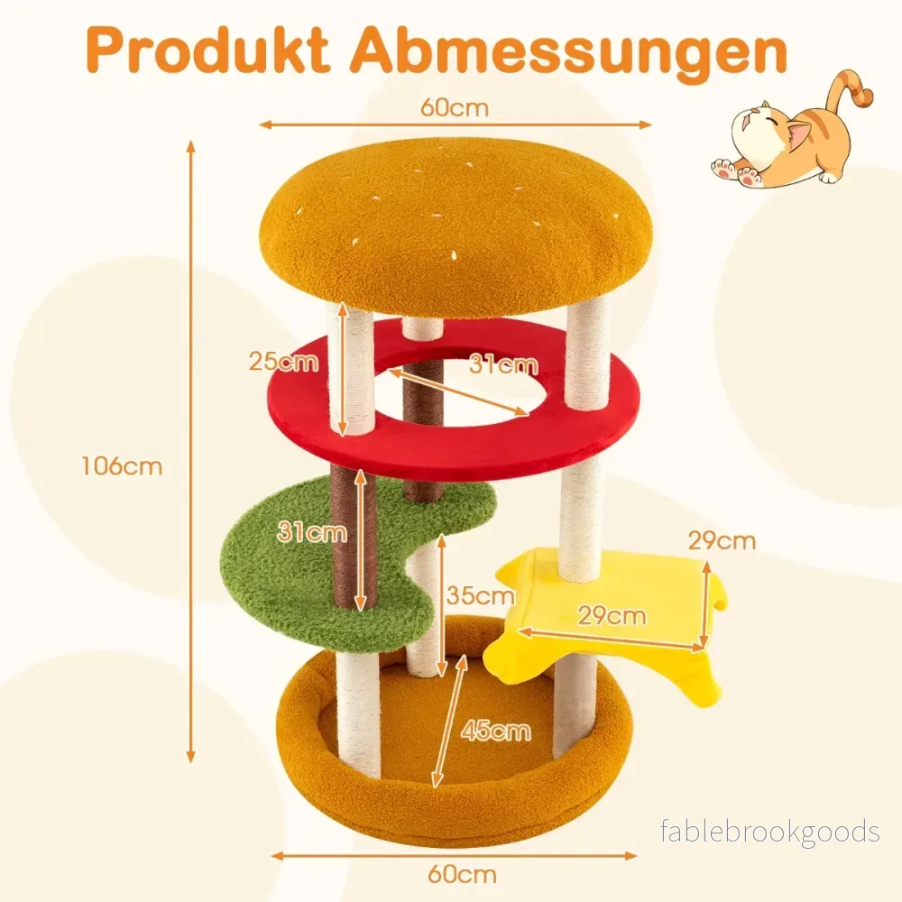 Modern – klätterträd med flera våningar och vadderad utsiktsplattform samt rymlig säng i – 106 cm – Orange - Bild 2