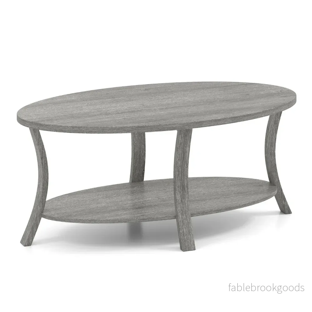 Oval – soffbord med hylla Vardagsrumsbord våningars sidobord Kaffebord – 2 – Grå