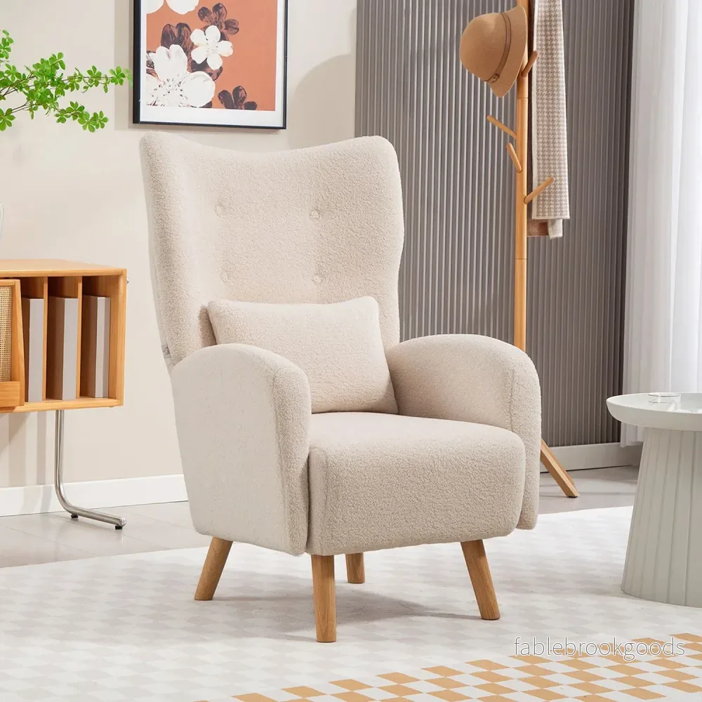Accentfåtölj, plyschklädsel, skumdyna, beige - Bild 2