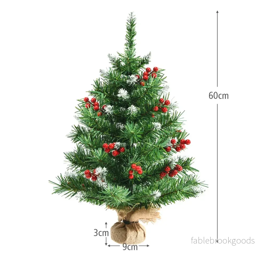 Högt – bord Julgran Realistisk med PVC grenar och bär – 60 cm – Grön - Bild 2