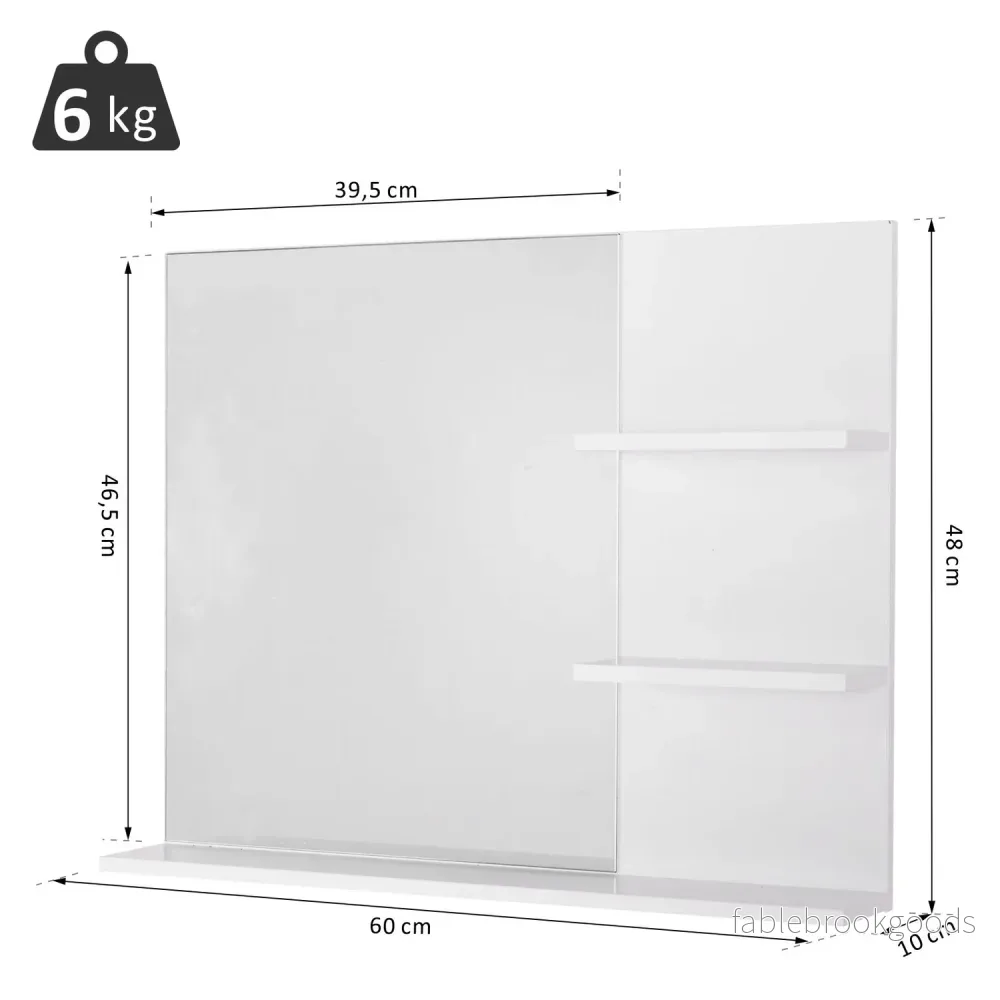Badrumsväggspegel med 3 hyllplan, Vit MDF 60x10x48cm - Bild 3