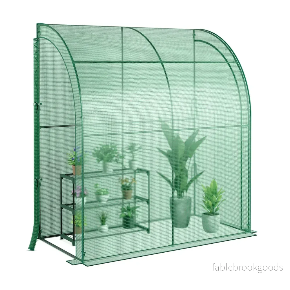 Växthus – i plast Walk in med blomsterhylla – 198,5 x 98 x 215 cm – Grön