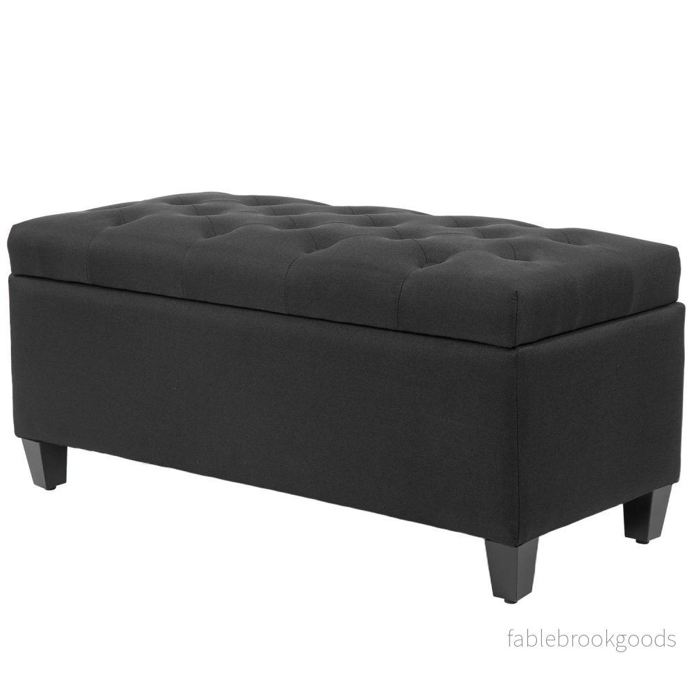 Svart stoppad förvaringsbänk – 100x40x44 cm, linneliknande polyester Svart stoppad förvaringsbänk – 100x40x44 cm, linneliknande polyester