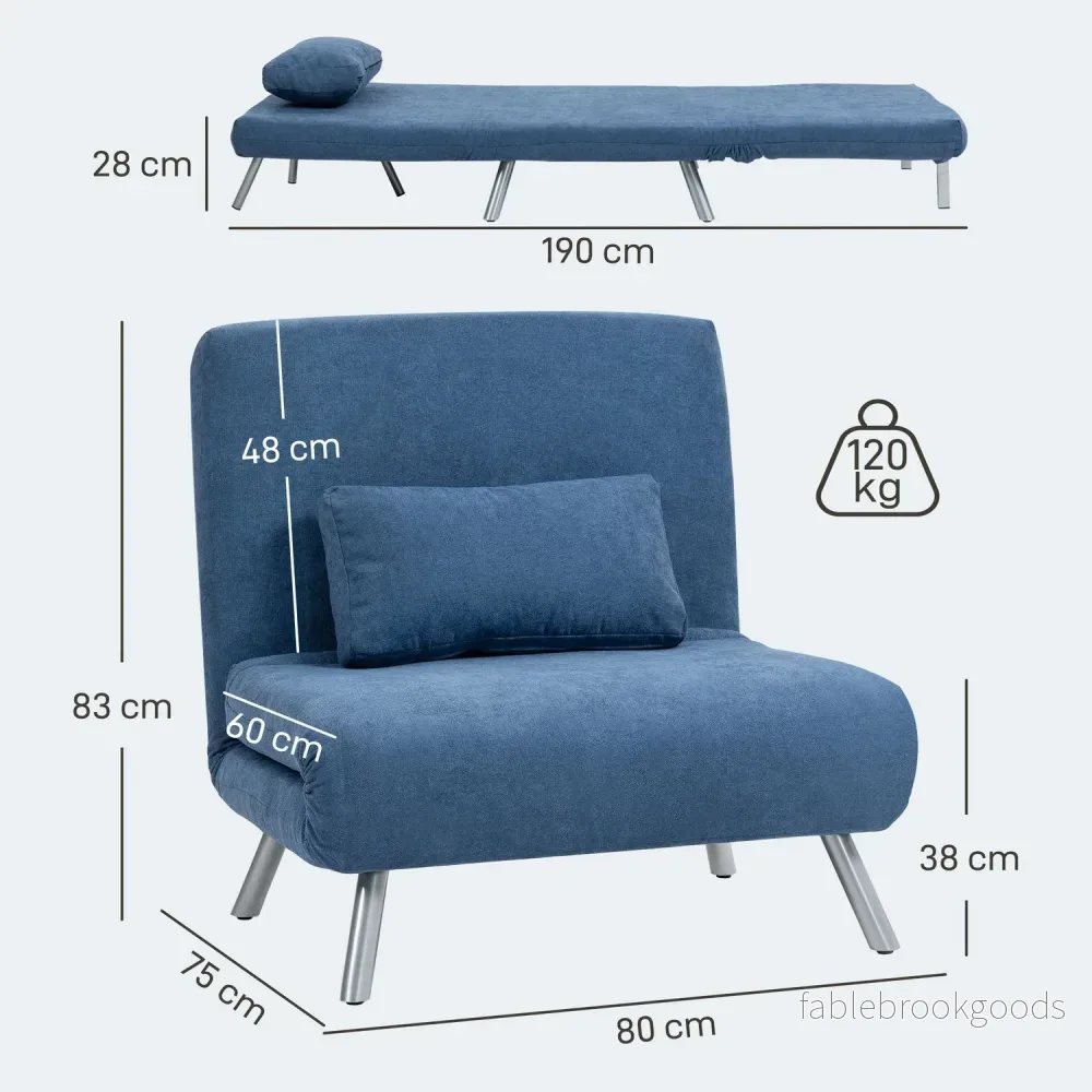 Klädd fåtölj med sängfunktion, 2-i-1 design, sovfåtölj, gästsäng, tygöverdrag, med dyna, blå - Bild 3