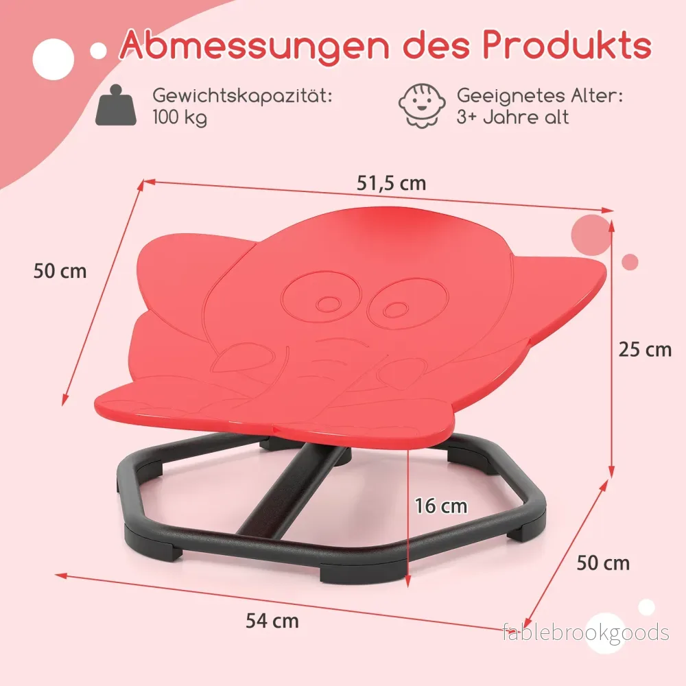Sensorisk – snurrstol barn 360° karusell autism med halkfri metallbas elefant – Röd - Bild 2